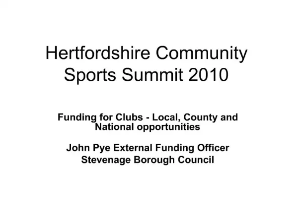 Hertfordshire Community Sports Summit 2010