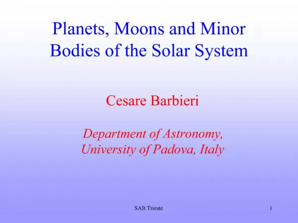 Planets, Moons and Minor Bodies of the Solar System
