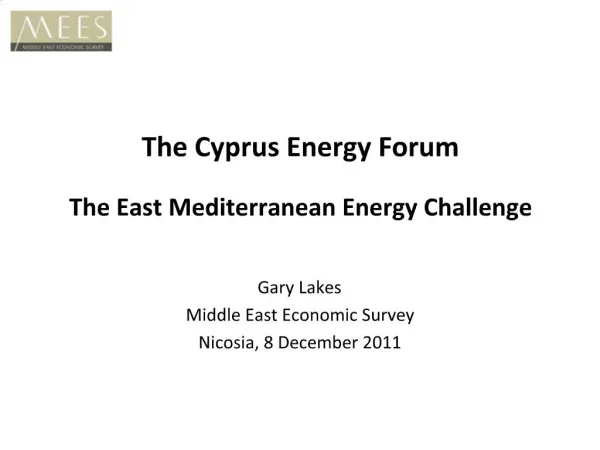 The Cyprus Energy Forum The East Mediterranean Energy Challenge