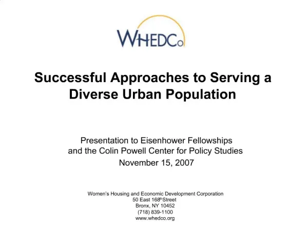Successful Approaches to Serving a Diverse Urban Population