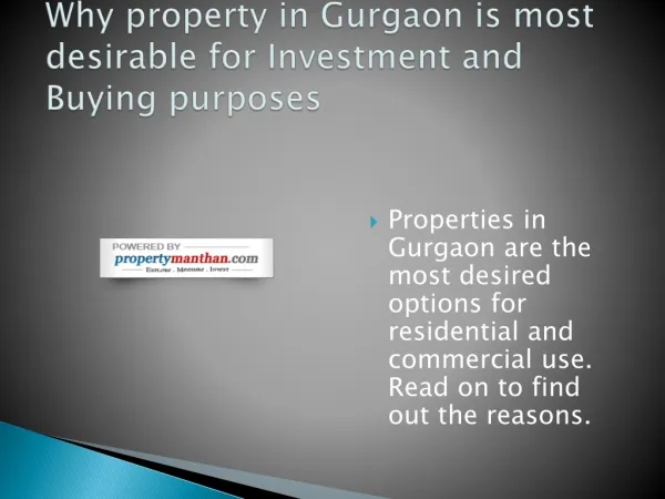 Why property in Gurgaon is most desirable for Investment and