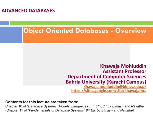 Object Oriented Databases - Overview