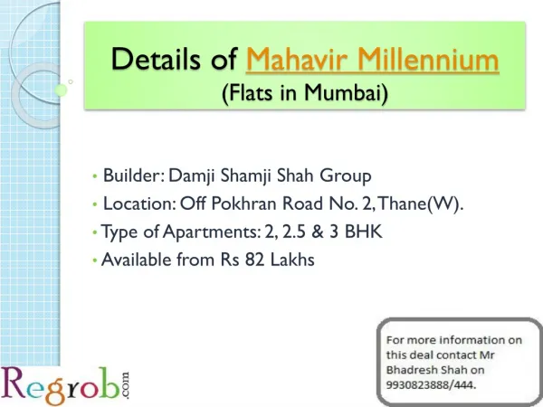 Mahavir Millennium in Thane, 2, 2.5 & 3 BHK Flats, 82 Lakhs