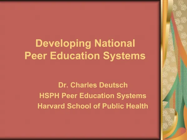 Developing National Peer Education Systems