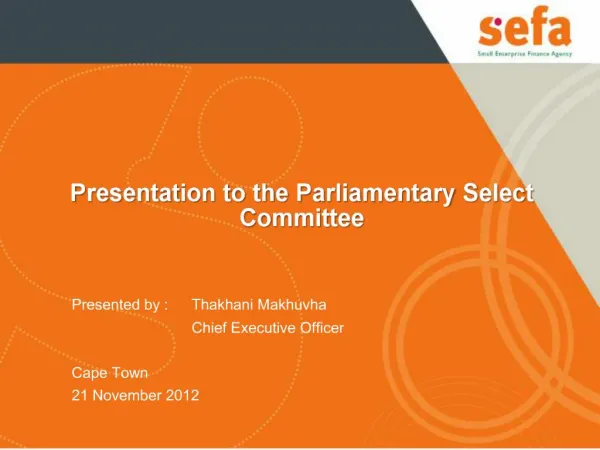 Presentation to the Parliamentary Select Committee