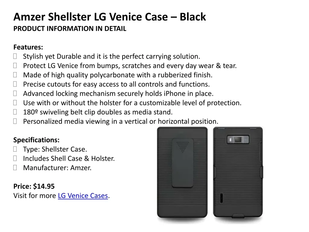amzer shellster lg venice case black product