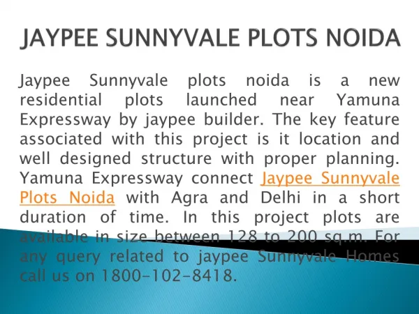 Jaypee Sunnyvale Plots Noida
