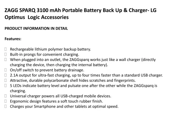 mAh Portable Battery Back Up LG Optimus Logic Accessories