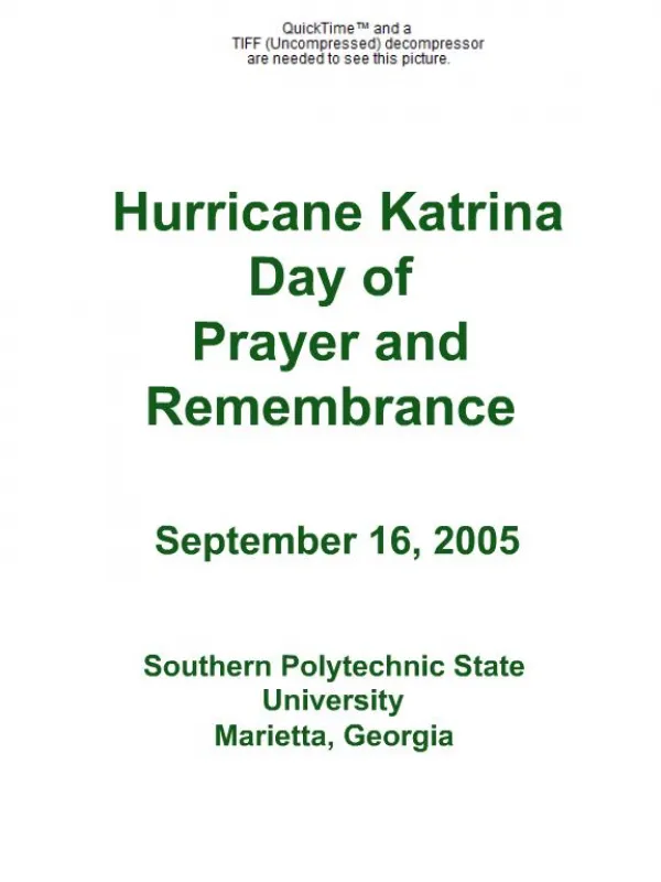 Hurricane Katrina Day of Prayer and Remembrance September 16, 2005
