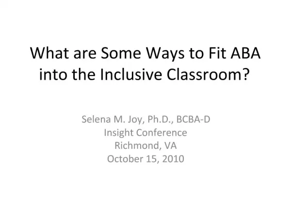 What are Some Ways to Fit ABA into the Inclusive Classroom