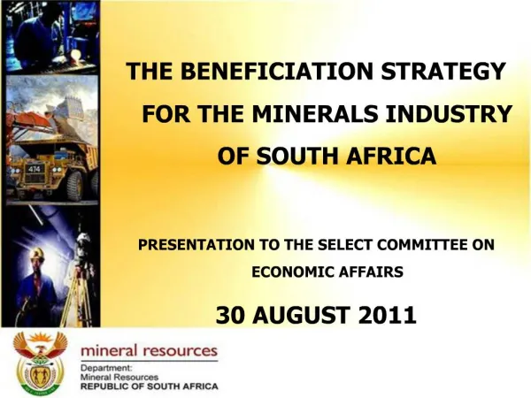 THE BENEFICIATION STRATEGY FOR THE MINERALS INDUSTRY OF SOUTH AFRICA PRESENTATION TO THE SELECT COMMITTEE ON ECONOMIC