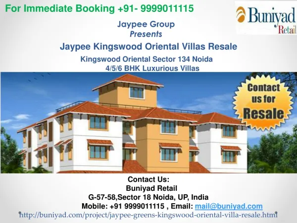 Jaypee Kingswood Oriental Villas Resale @ 9999011115