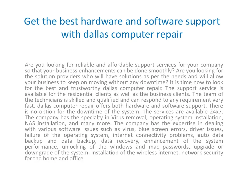 get the best hardware and software support with dallas computer repair