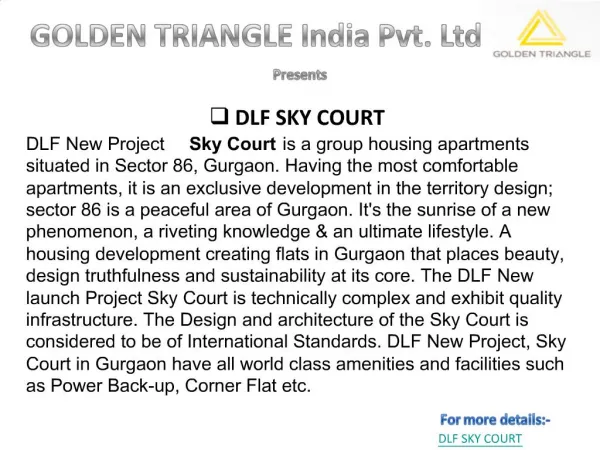 DLF Sky Court Sector 86 Gurgaon|Call:9560505862|New Project