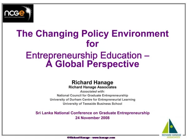 The Changing Policy Environment for Entrepreneurship Education A Global Perspective