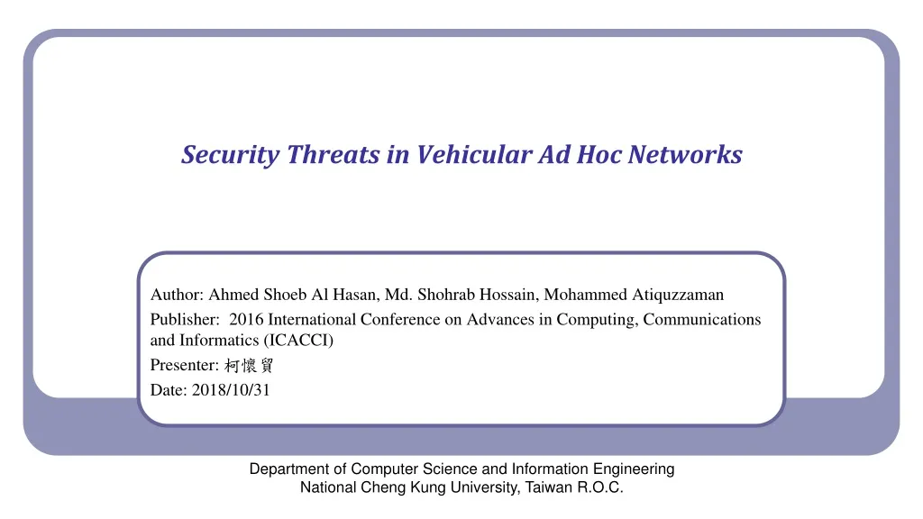 security threats in vehicular ad hoc networks