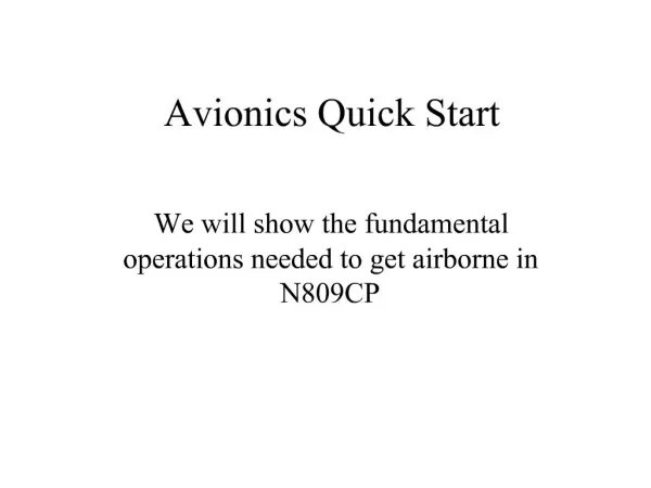 Avionics Quick Start