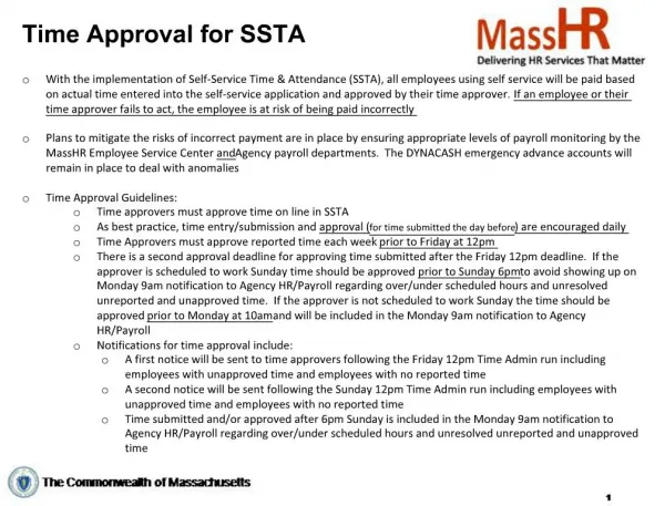 Time Approval for SSTA