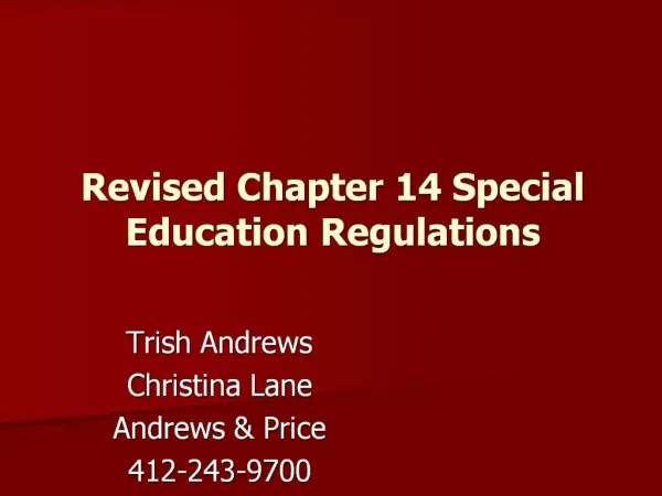 Revised Chapter 14 Special Education Regulations