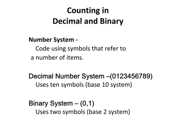 Counting in Decimal and Binary