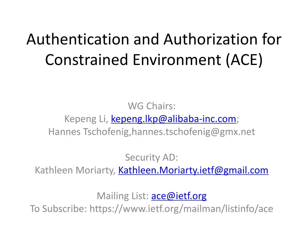 authentication and authorization for constrained environment ace