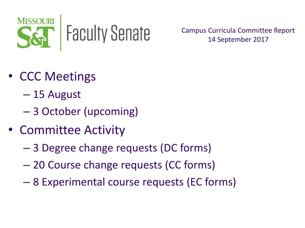 campus curricula committee report 14 september