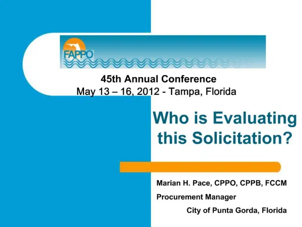 45th Annual Conference May 13 16, 2012 - Tampa, Florida