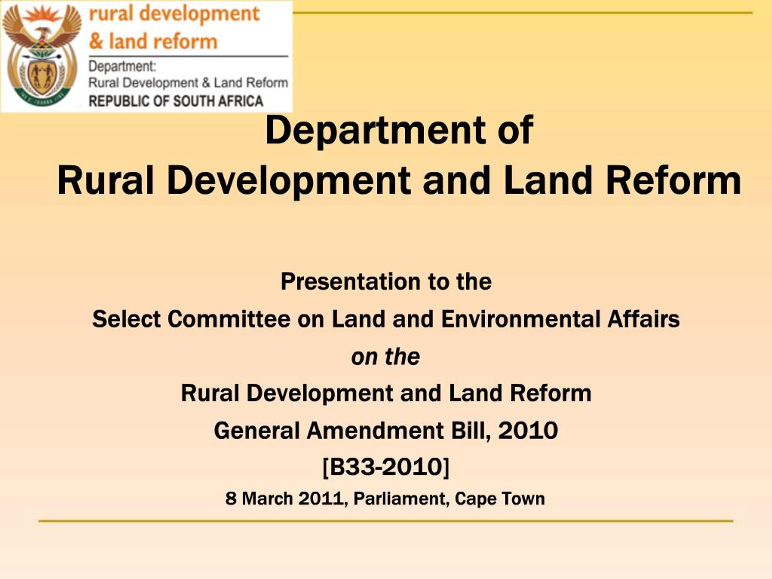 PPT - Department of Rural Development and Land Reform PowerPoint ...