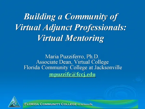 Building a Community of Virtual Adjunct Professionals: Virtual Mentoring