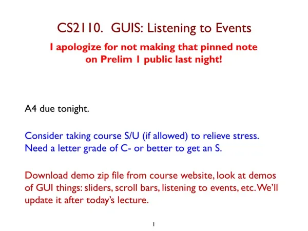 CS2110. GUIS: Listening to Events