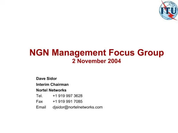 NGN Management Focus Group 2 November 2004