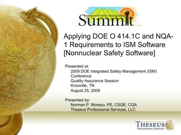 Applying DOE O 414.1C and NQA-1 Requirements to ISM Software [Nonnuclear Safety Software]