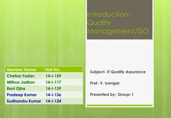 Introduction- Quality Management/ISO