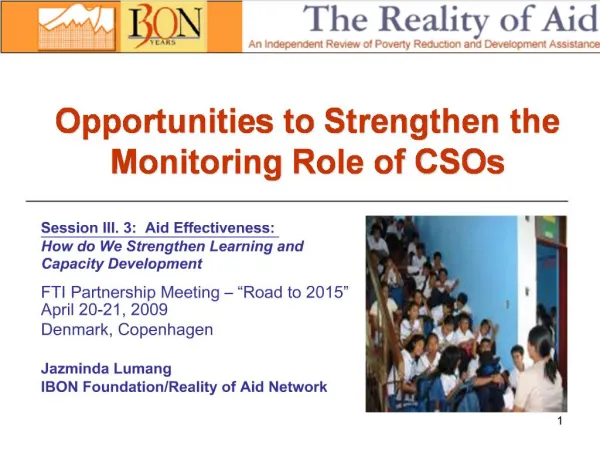 Opportunities to Strengthen the Monitoring Role of CSOs