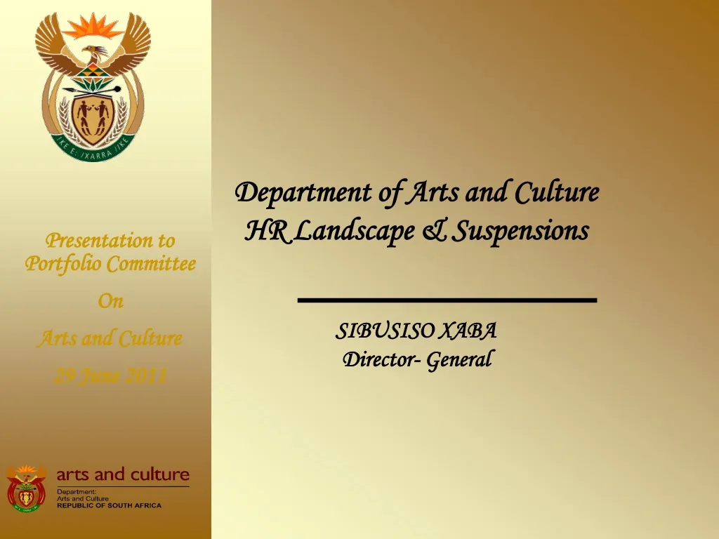department of arts and culture hr landscape suspensions sibusiso xaba director general