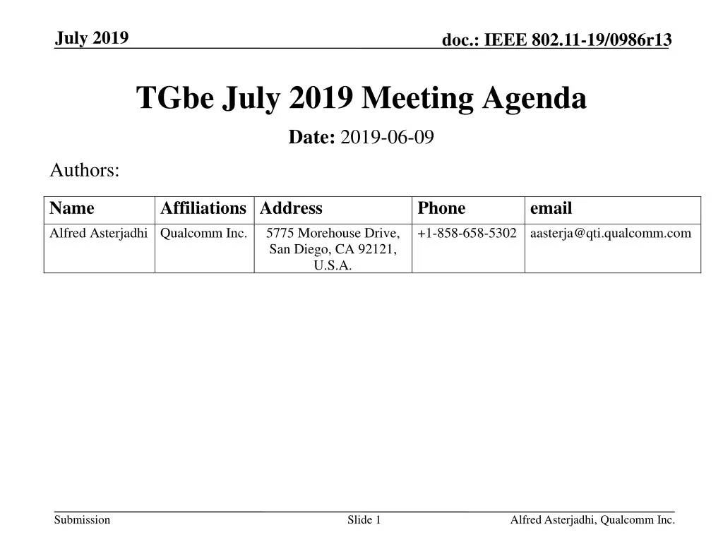 tgbe july 2019 meeting agenda