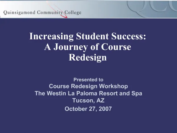 Increasing Student Success: A Journey of Course Redesign