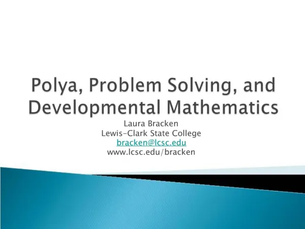 Polya, Problem Solving, and Developmental Mathematics