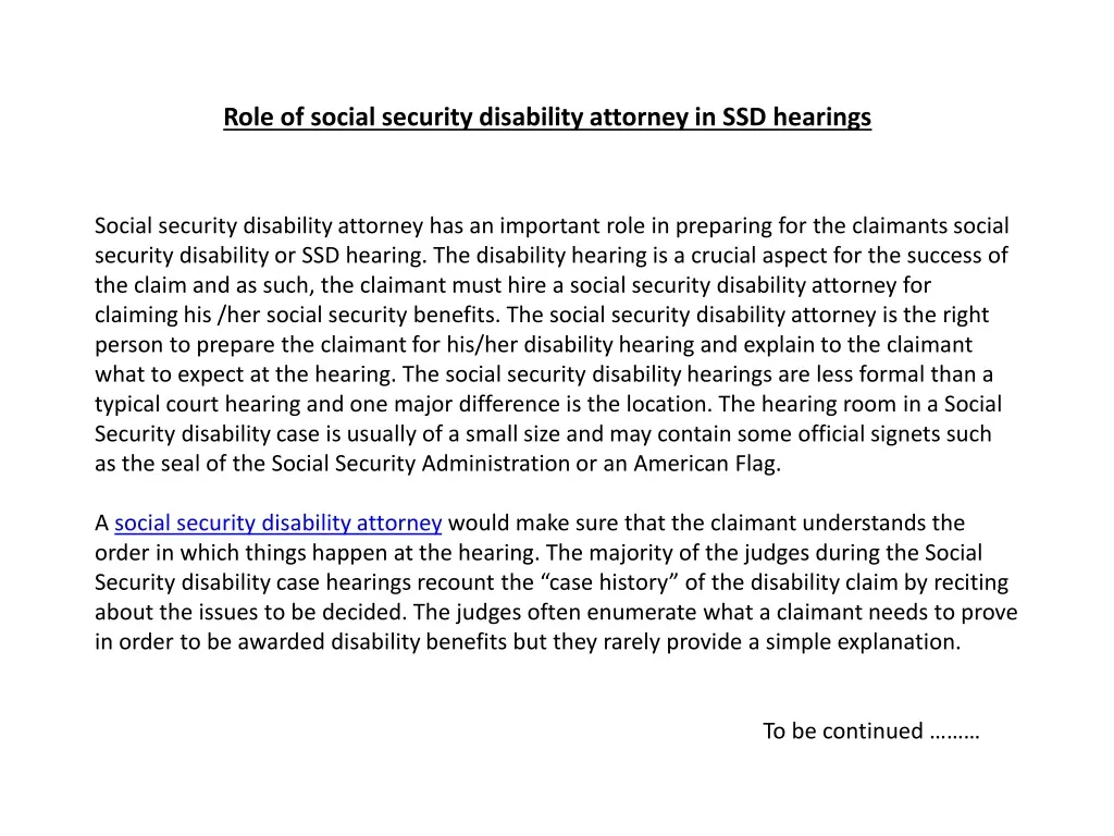 role of social security disability attorney in ssd hearings