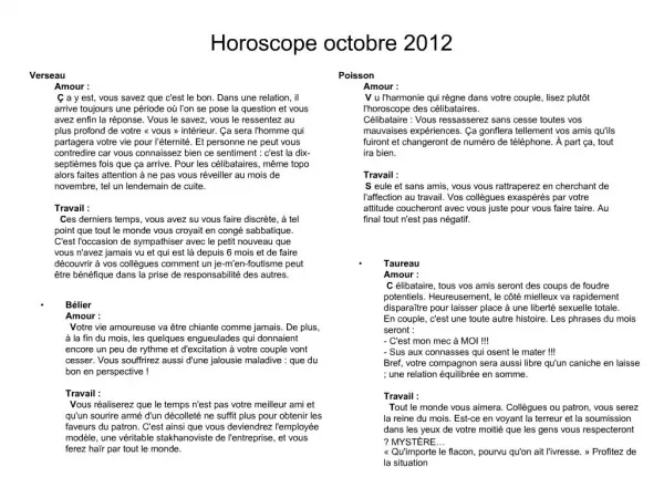 Horoscope octobre 2012