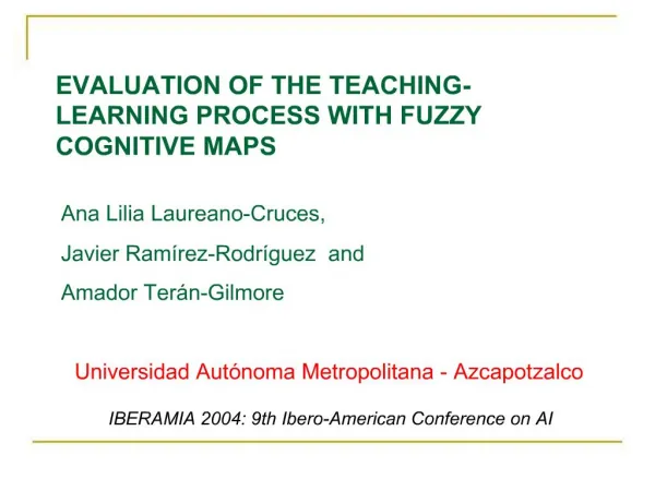 Ana Lilia Laureano-Cruces, Javier Ram rez-Rodr guez and Amador Ter n-Gilmore Universidad Aut noma Metropolitana - Az