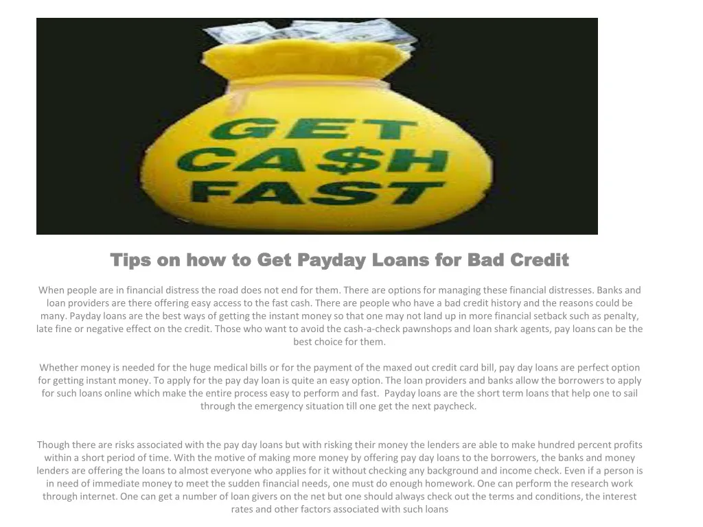 tips on how to get payday loans for bad credit