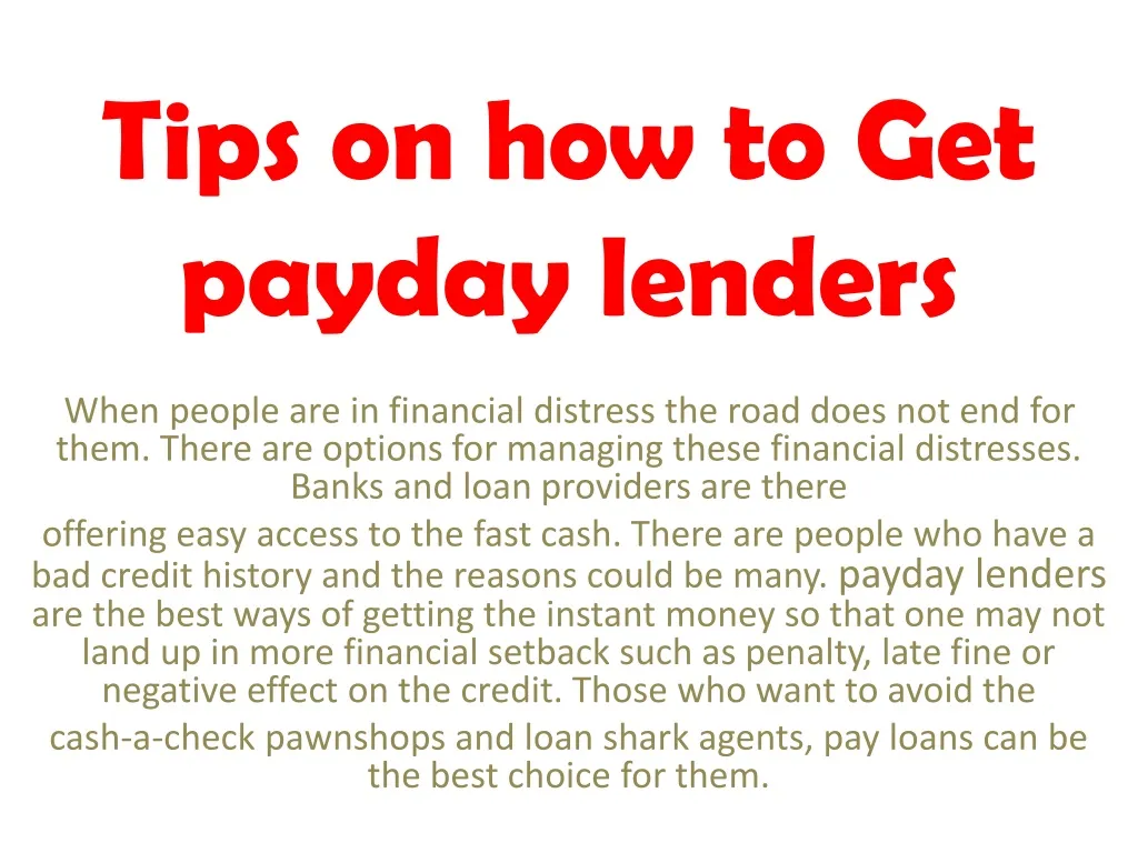 tips on how to get payday lenders