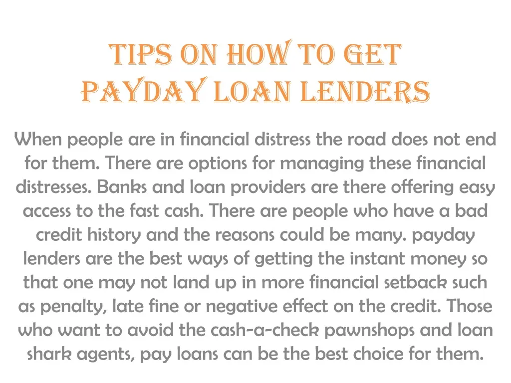 tips on how to get payday loan lenders