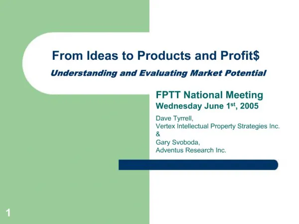 From Ideas to Products and Profit Understanding and Evaluating Market Potential