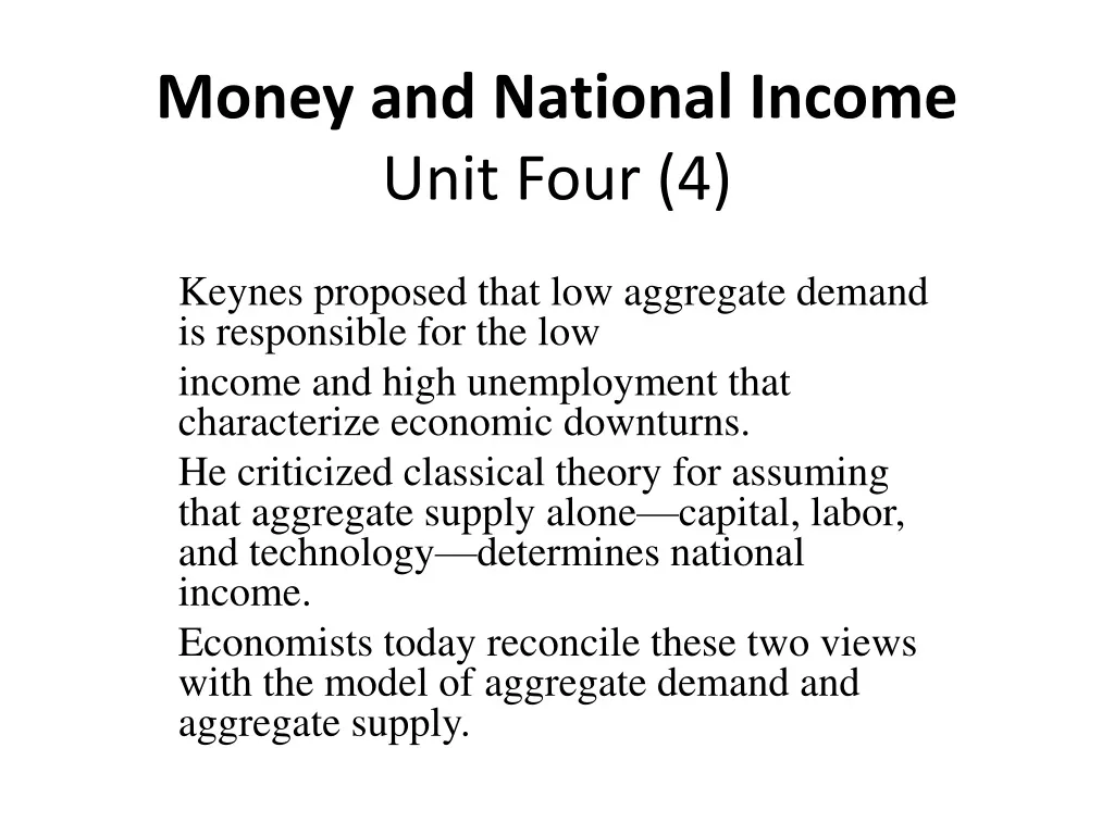 money and national income unit four 4