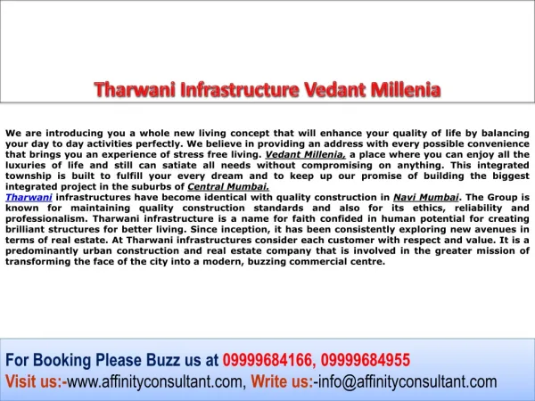Tharwani Infrastructure Vedant Millenia