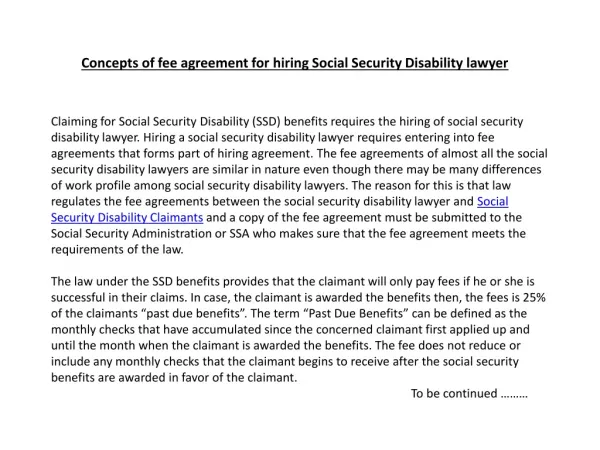 Concepts of fee agreement for hiring Social Security Disabil