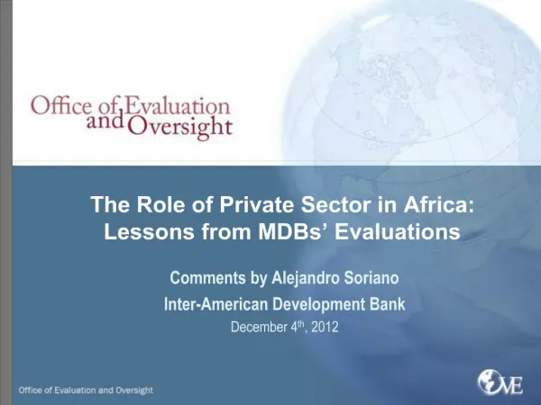 The Role of Private Sector in Africa: Lessons from MDBs Evaluations