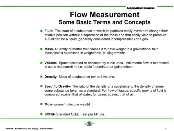 Flow Measurement Some Basic Terms and Concepts